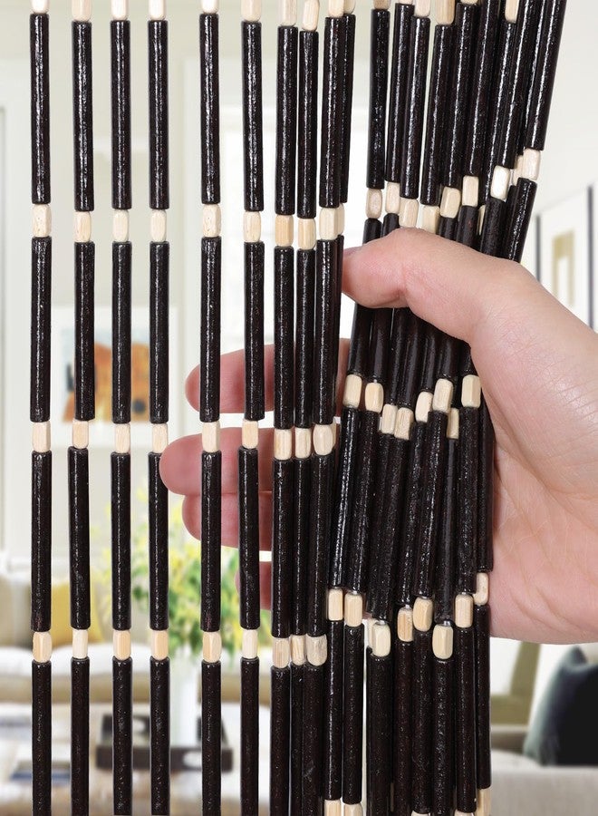 Boshen Handmade Bamboo Beaded Curtains for Doorways, 65 Strands 35.5x78.7inch Natural Wood Boho Hanging Door Beads Curtains Room Divider for Home Decor Hallway Window(Black) - Image 1
